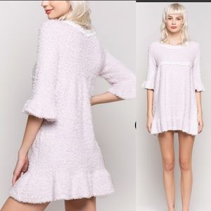 POL🌸Powder pink Berber Fleece Dress with Lace detail